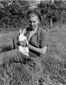 Trooper Casey and a pet rabbit, 3rd County of London Yeomanry (Sharpshooters), Normandy, 1944