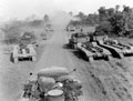 Diamond T tank transporters waiting to be loaded, 1944