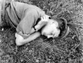 'Pat Brodie takes a nap', 3rd/4th County of London Yeomanry (Sharpshooters), Belgium, 1944