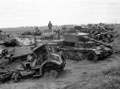 The wreckage of British and German AFVs destroyed in the battles around Caen, Villons-Les-Buissons, 1944