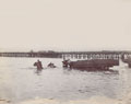 Pontoons waiting to be floated by the rising tide during the simulated landings at Clacton-on-Sea, September 1904