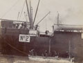 Horses being transferred onto a transport ship, during the simulated landings at Clacton-on-Sea, September 1904