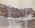 Artillery limbers being manoeuvred prior to embarkation on to ship, during the simulated landings at Clacton-on-Sea, September 1904