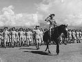 A Gurkha detachment taking part in a march past, October 1945