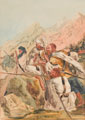 Tribesmen firing from behind rocks, 1880