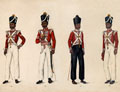 Naik (corporal), 48th Regiment Native Infantry; Havildar (sergeant), 10th Regiment Native Infantry; Sepoy, 48th Regiment Native Infantry; Lance Naik, 10th Regiment Native Infantry, Madras Army, 1835 (c)