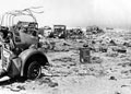 The El Alamein battlefield strewn with destroyed vehicles and equipment, 1942