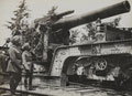 Indian Army officers including Maharaja Bhupinder Singh of Patiala inspecting a railway gun, 1918