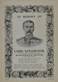 Printed sheet in memory of Lord Kitchener, drowned 5 June 1916