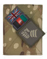 Multi-terrain pattern patch with Union Jack, Afghan flag and 20th Armoured Brigade badges, 2011