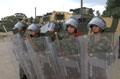 British troops training for riot control, Cyprus, 2002