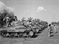 Brigadier John Currie and Lieutenant-Colonel A A Cameron, inspecting 'B' Squadron tanks in Sicily, 1943