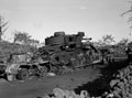 Burnt out Pzkfw IV tank on tank transporter, near Randazzo, Sicily, 1943