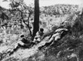 Soldiers of the 6th Royal Inniskilling Fusiliers taking cover in an olive grove, Italy, November, 1943