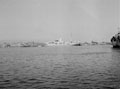 Hospital ship and wrecked shipping, Catania harbour, Sicily, 1943