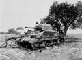 Knocked out Sherman tank, 3rd County of London Yeomanry (Sharpshooters), Sicily, July 1943