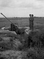 'A German 40 mm anti-aircraft gun in a dug-in position at the Radar Station', 1944