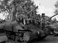 Headquarters tanks and crews at an inspection by Brigadier John Currie, Commander of 4th Armoured Brigade, Misterbianco, Sicily, 1943