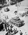 'Getting away'. Disembarked 3rd County of London Yeomanry (Sharpshooters) tanks in Taranto, Italy, 1943