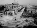Sherman tanks and jeeps in Foggia's central piazza, Italy, 1943