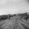 Civilian refugees escape the fighting around Fossacesia, Abruzzo, Italy, 1943