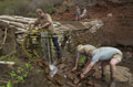 Students from Tayforth University Officer Training Corps diverting the water supply to the village of Wisikoti as part of the irrigation project in Malawi, 2002