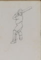 Soldier in pith helmet brandishing cricket bat, 1900 (c)