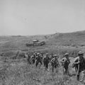 Infantry moving up for the First Army attack on Longstop Hill, Tunisia, April 1943