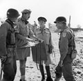 General Eveleigh with Brigadier Cass talking to Colonel H A Flint of the American Army when they met outside Randazzo, Sicily, August 1943