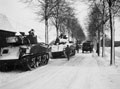 Sherman tanks of 3rd/4th County of London Yeomanry (Sharpshooters) forming up in the snow at Venraij, Netherlands, 1945