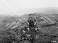 'Jacko sitting on lava stream Vesuvius', Technical Adjutant Douglas H Jackson, 3rd County of London Yeomanry (Sharpshooters), Italy, 1943