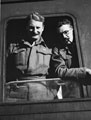 'Hugh Matthews & Teddy Bradbury', 3rd County of London Yeomanry (Sharpshooters) on train, prior to leaving Italy, January, 1944