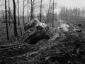 A Sherman tank from 'A' Squadron, 3rd/4th County of London Yeomanry (Sharpshooters), ditched after hitting a mine on the road to Ochtrup, Germany, 1945