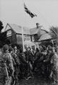 Royal Marine Commandos hoisting the original Union Jack at Government House, Port Stanley, 1982