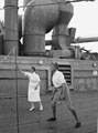 'Matron', playing deck tennis, on board HMT Orion en route to Egypt, 1941