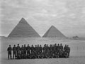 Formal group of soldiers in front of the pyramids, Giza, Egypt, 1943