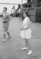 'Deck Tennis. Hugh Matthews [and] Mrs Matthews-to-be', HMT Orion en route to Egypt, 1941.