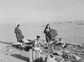 Men of the 3rd County of London Yeomanry (Sharpshooters) survey storm damage in a camp in Egypt, 1942