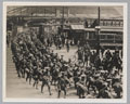 Soldiers marching through Birmingham train station, 1914 