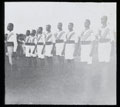 Soldiers of the Northern Nigeria Regiment parade in sports drill, 1907 (c)