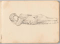 Sketch of a soldier in uniform, lying prone, World War One (1914-1918)