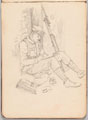 Sketch of a soldier writing in a trench, World War One (1914-1918)