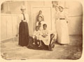 'Wari Bunder Hospital (interior), lady doctor and English nurses', 1897