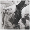 Signalman Saggers of 15 Division Locating Battery, Royal Artillery, looks out from an Advance Post, Winter 1951