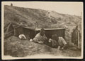 British soldiers smoking outside their dugout at Tel-El Jemmi, Palestine, October 1917