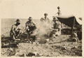British soldiers cooking outside their tent in the desert, Saba, Palestine, 3 November 1917