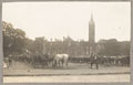 Horses of the Duke of Lancaster's Own Yeomanry pasturing in front of the country house of Scarisbrick Hall, Lancashire, 1914