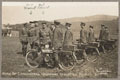 Inspecting six despatch riders of Duke of Lancaster's Own Yeomanry, Annsmuir Camp, 1915