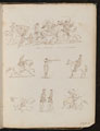 Seven studies of cavalry battles, soldiers and a woman riding