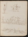 Four studies of soldiers, women riding and battles
